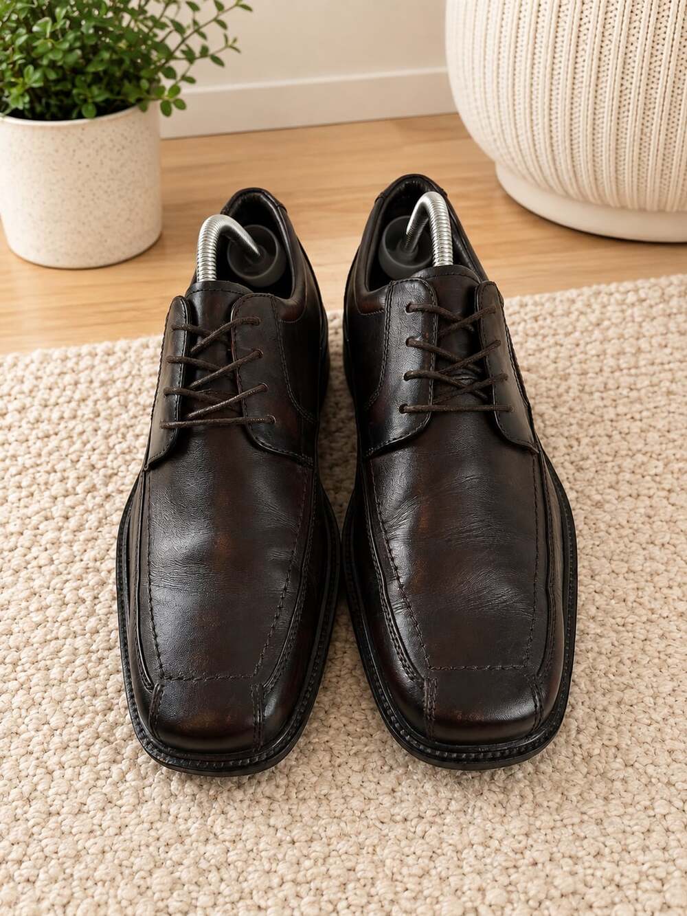 Johnston & Murphy Gambrill Derby Brown Leather Square Toe Shoes Mens 9.5 M